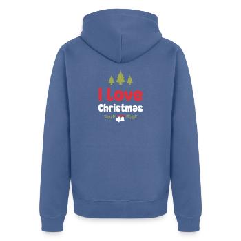 Ich Liebe Weihnachten - Unisex Premium Bio Zip Hoodie - Taubenblau - Hinten - Nico (187cm)