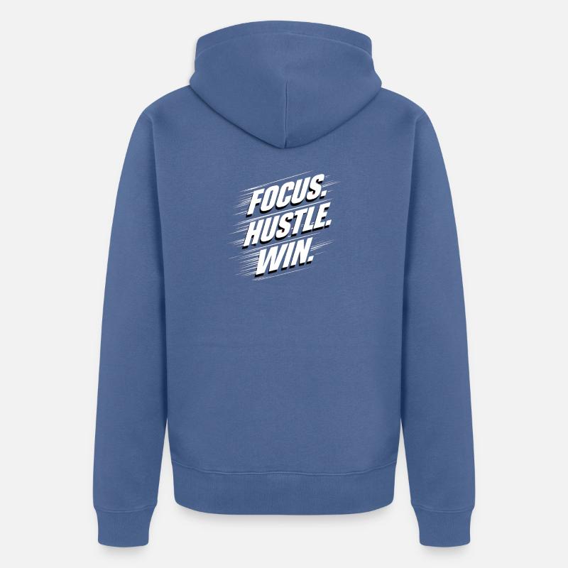 Graphique de victoire Focus Hustle - Veste à capuche bio Premium Unisexe - bleu pigeon