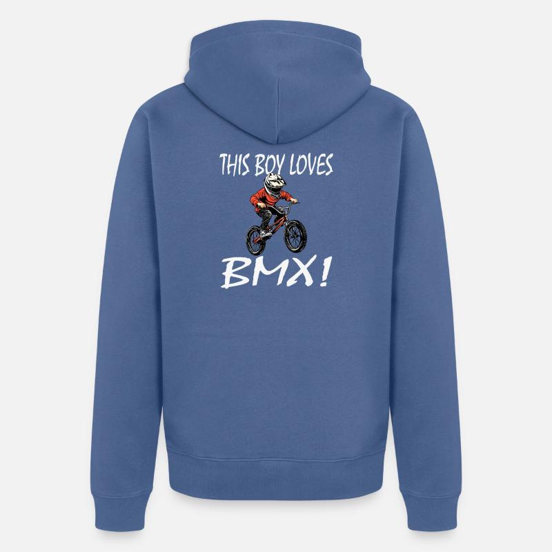 Un garçon adore le BMX - Veste à capuche bio Premium Unisexe - bleu pigeon