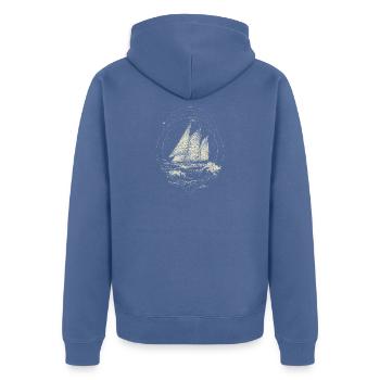 Segelschiff – Geometrische nautische Linienkunst - Unisex Premium Bio Zip Hoodie - Taubenblau - Hinten - Nico (187cm)