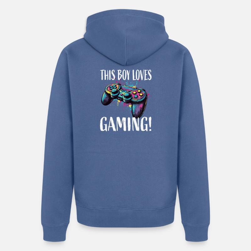 This Boy Loves Gaming Controller - Unisex Premium Bio Zip Hoodie - Taubenblau