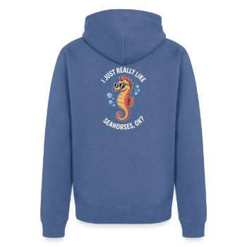 Hippocampe qui dit un drôle d’hippocampe Cadeau - Veste à capuche bio Premium Unisexe - bleu pigeon - Dos - Nico (187cm)