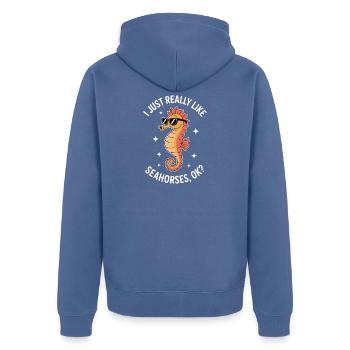Hippocampe qui dit un drôle d’hippocampe Cadeau - Veste à capuche bio Premium Unisexe - bleu pigeon - Dos - Nico (187cm)