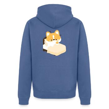 Corgi fatigué sur le lit - Veste à capuche bio Premium Unisexe - bleu pigeon - Dos - Nico (187cm)