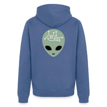 Alien Head mit Schaltkreisen (drei Farben) - Unisex Premium Bio Zip Hoodie - Taubenblau - Hinten - Nico (187cm)