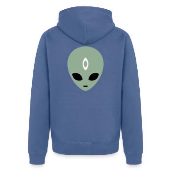Tête d’extraterrestre Troisième Œil (trois couleurs) - Veste à capuche bio Premium Unisexe - bleu pigeon - Dos - Nico (187cm)