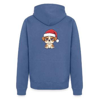 Süßer Grumpy Hund mit Mütze – Xmas Cartoon - Unisex Premium Bio Zip Hoodie - Taubenblau - Hinten - Nico (187cm)