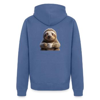 Funny tired sloth with coffee - Unisex Premium Organic Zip Hoodie - stone blue - Back - Nico (187cm)