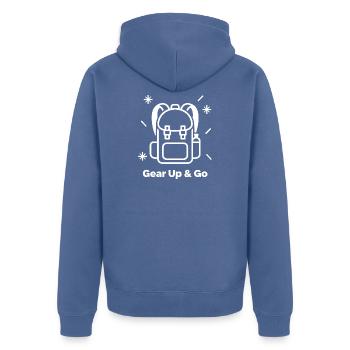 Ausrüstung hoch Go Rucksack Camping Wandern - Unisex Premium Bio Zip Hoodie - Taubenblau - Hinten - Nico (187cm)