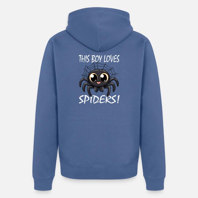 Ce garçon adore les araignées - Veste à capuche bio Premium Unisexe - bleu pigeon