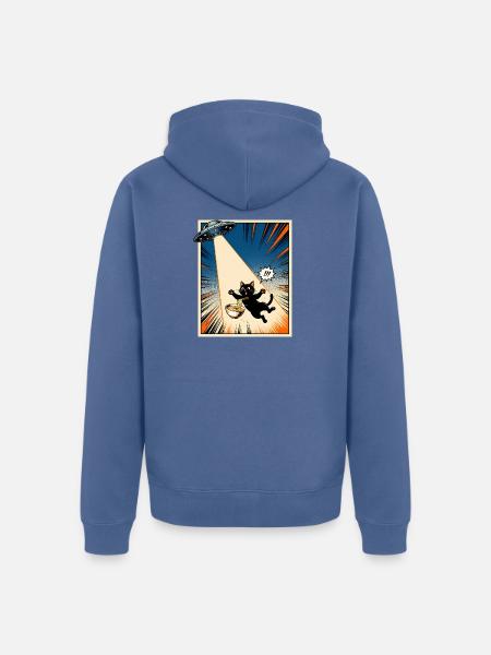 Lucky Cat UFO Ramen Vintage-Japanisches Kunstgeschenk - Unisex Premium Bio Zip Hoodie - Taubenblau