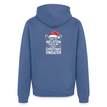Aufgrund der Inflation hässlicher Weihnachtspullover - Unisex Premium Bio Zip Hoodie - Taubenblau - Hinten - Nico (187cm)