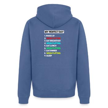 Mon gif drôle d’entraînement drôle de musculation pour la journée idéale - Veste à capuche bio Premium Unisexe - bleu pigeon - Dos - Nico (187cm)