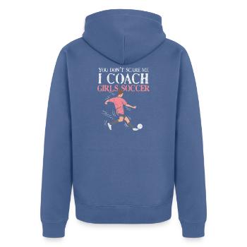 I Coach Girls Soccer Funny Quote Design - Unisex Premium Bio Zip Hoodie - Taubenblau - Hinten - Nico (187cm)