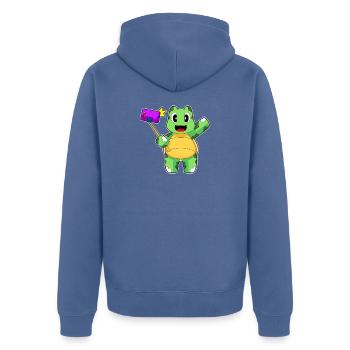 Schildkröte Smartphone - Unisex Premium Bio Zip Hoodie - Taubenblau - Hinten - Nico (187cm)