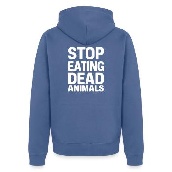Arrêtez de manger des animaux morts - Veste à capuche bio Premium Unisexe - bleu pigeon - Dos - Nico (187cm)