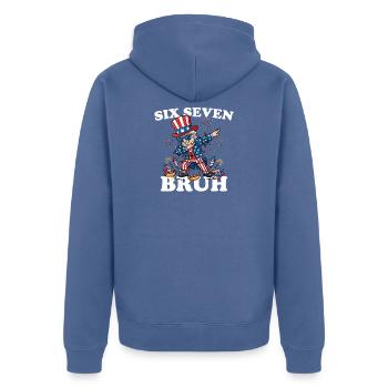 Six Seven Bruh 4 July Dabbing 6-7 4 July - Unisex Premium Organic Zip Hoodie - stone blue - Back - Nico (187cm)