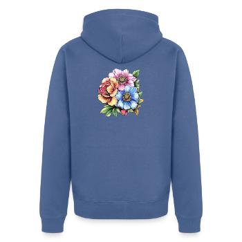 Farbige Blütenbouquet Illustration - Unisex Premium Bio Zip Hoodie - Taubenblau - Hinten - Nico (187cm)