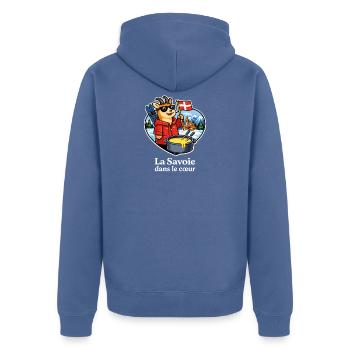 Savoie Fondue Alpen-Savoie im Herzen - Unisex Premium Bio Zip Hoodie - Taubenblau - Hinten - Nico (187cm)