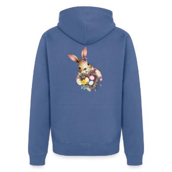 Un joli lapin de Pâques avec un cœur et un panier de Pâques - Veste à capuche bio Premium Unisexe - bleu pigeon - Dos - Nico (187cm)
