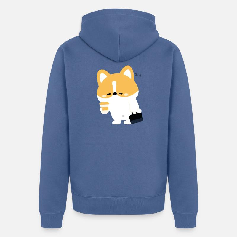 Café Corgi Fatigué - Veste à capuche bio Premium Unisexe - bleu pigeon