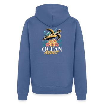 Sea Turtle Ocean Addict Design - Veste à capuche bio Premium Unisexe - bleu pigeon - Dos - Nico (187cm)