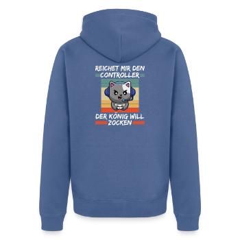 Gaming Vintage King Wants to Play - Unisex Premium Organic Zip Hoodie - stone blue - Back - Nico (187cm)