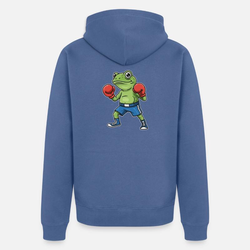Dessin animé de la grenouille boxeuse - Veste à capuche bio Premium Unisexe - bleu pigeon