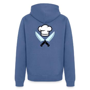 Chef's Hat Knife Logo - Unisex Premium Organic Zip Hoodie - stone blue - Back - Nico (187cm)