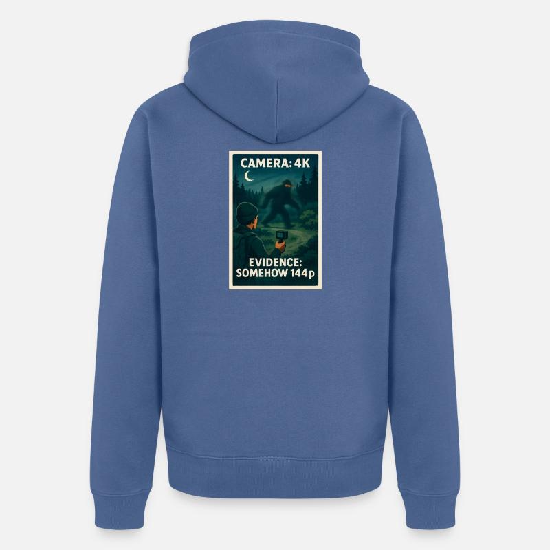 Caméra 4K, preuve 144p | Mème Bigfoot - Veste à capuche bio Premium Unisexe - bleu pigeon