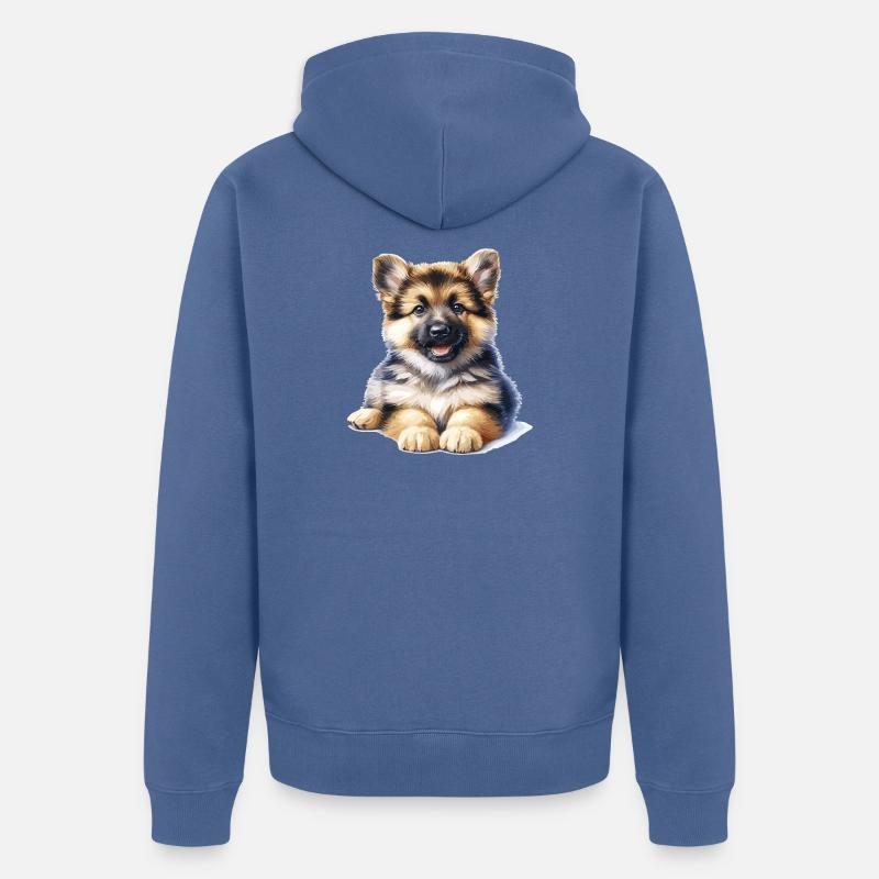 Illustration de chiot câlin - Veste à capuche bio Premium Unisexe - bleu pigeon