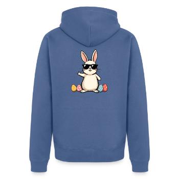 Lustiger Osterhase  - Unisex Premium Bio Zip Hoodie - Taubenblau - Hinten - Nico (187cm)