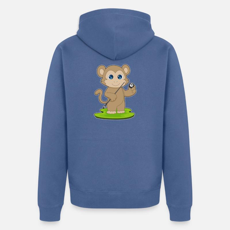 Affe Billiard Queue Sport - Unisex Premium Bio Zip Hoodie - Taubenblau