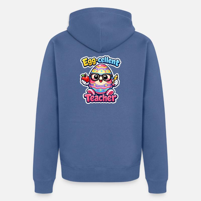 Eggcellent Teacher Cartoon Easter Egg - Veste à capuche bio Premium Unisexe - bleu pigeon