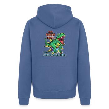 Dino Spruch: Unterm Himmel kann jeder Scheißen... - Unisex Premium Bio Zip Hoodie - Taubenblau - Hinten - Nico (187cm)