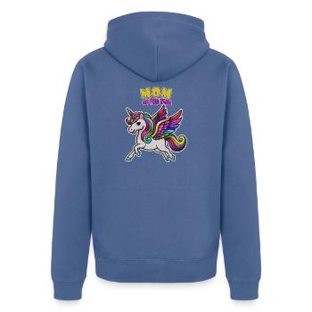 Mutter des Jahres Einhorn - Unisex Premium Bio Zip Hoodie - Taubenblau - Hinten - Nico (187cm)
