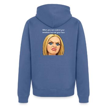 When you can control your emotions but not your... - Unisex Premium Bio Zip Hoodie - Taubenblau - Hinten - Nico (187cm)
