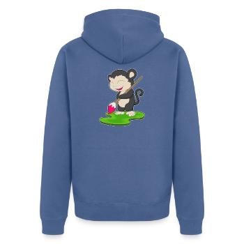 Monkey Painter Brush Painting - Unisex Premium Organic Zip Hoodie - stone blue - Back - Nico (187cm)