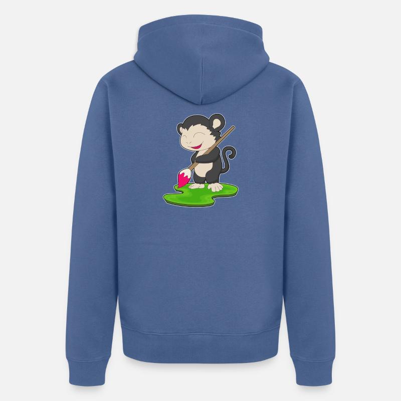 Affe Maler Pinsel Malen - Unisex Premium Bio Zip Hoodie - Taubenblau