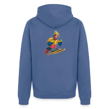 Papagei Skifahrer Ski Wintersport - Unisex Premium Bio Zip Hoodie - Taubenblau - Hinten - Nico (187cm)