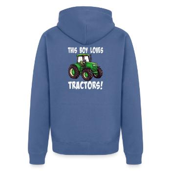 Dieser Junge liebt Traktoren - Unisex Premium Bio Zip Hoodie - Taubenblau - Hinten - Nico (187cm)