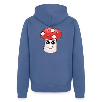 Champignons champignons Kawaii - Veste à capuche bio Premium Unisexe - bleu pigeon - Dos - Nico (187cm)