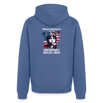 Bessie Coleman Mutig Luftfahrtpionierin - Unisex Premium Bio Zip Hoodie - Taubenblau - Hinten - Nico (187cm)