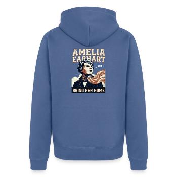 Amelia Earhart – Bring Her Home - Unisex Premium Organic Zip Hoodie - stone blue - Back - Nico (187cm)