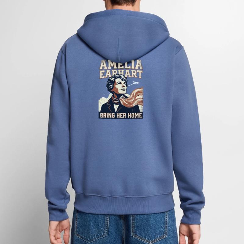 Amelia Earhart – Bring sie nach Hause Unisex Premium Bio Zip Hoodie
