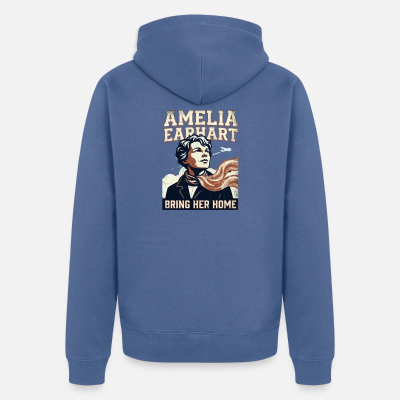 Amelia Earhart – Bring Her Home - Unisex Premium Organic Zip Hoodie - stone blue