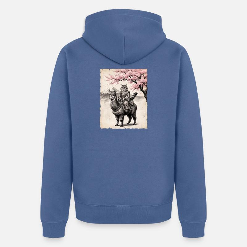 Le chat chevauche le lama - Veste à capuche bio Premium Unisexe - bleu pigeon