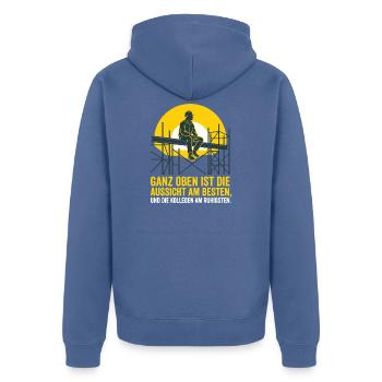 Gerüstbau, Aussicht, Handwerk Design - Unisex Premium Bio Zip Hoodie - Taubenblau - Hinten - Nico (187cm)