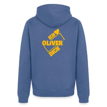 Dear Oliver, - Unisex Premium Organic Zip Hoodie - stone blue - Back - Nico (187cm)