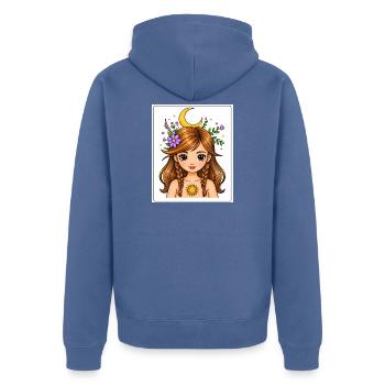 Mondmädchen mit Blumen und Sonne - Unisex Premium Bio Zip Hoodie - Taubenblau - Hinten - Nico (187cm)